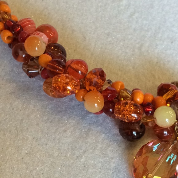 FINAL SALE PRICE CL Designs Crochet Orange Necklace w/Gold Crystals - Picture 4 of 5